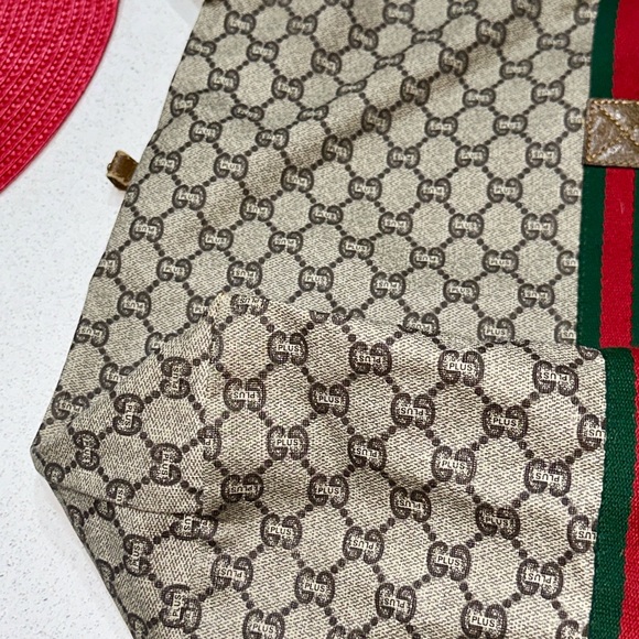 GUCCI GG Plus Supreme Web Sherry Line Tote Bag
Beige Red Green Auth - Picture 12 of 16